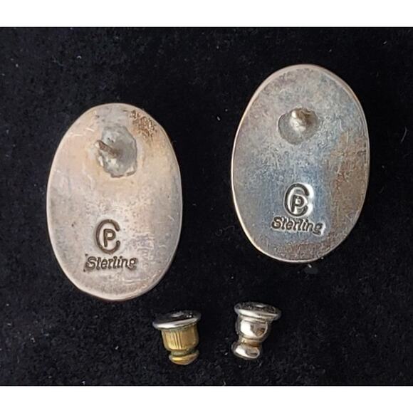 Earrings Carolyn Pollack Sterling Silver Onyx Shadow Box Post Signed - Picture 8 of 10